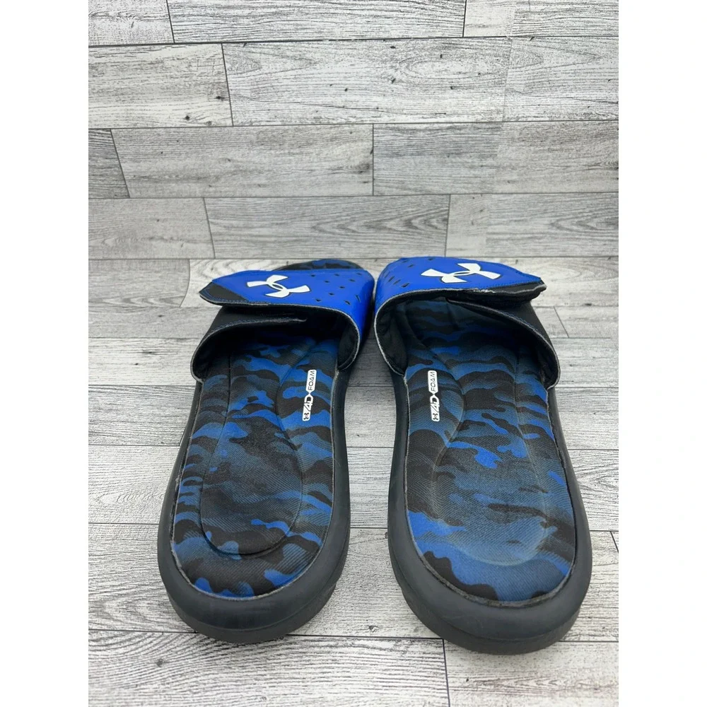 Under Armour Ignite Camo V Men Blue Black Slides Sandals 1266360-003 Size 13